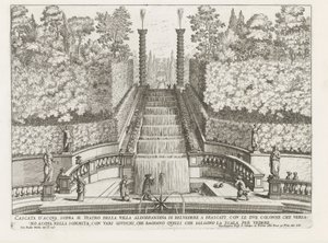 Cascade dans les jardins de la Villa Aldobrandini à Frascati - Giovanni Battista Falda