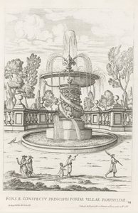 Fontaine avec des dauphins dans les jardins de la Villa Doria Pamphilj à Rome - Giovanni Battista Falda