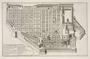 Jardin papal et Palais du Quirinal, de Il Nuovo Teatro della Fabriche et Edifici in Prospettiva di Roma Moderna, publié vers 1665-69 - Giovanni Battista Falda