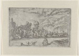 Paysage fluvial avec le baptême du Christ - Giovanni Battista Fontana
