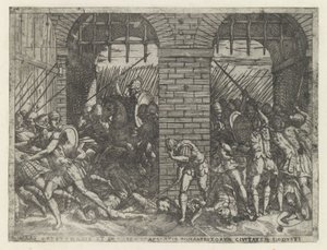 Soldats romains envahissant Crustumerium (série: Vie de Romulus et Remus) - Giovanni Battista Fontana
