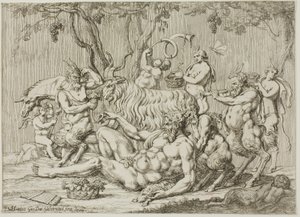 Silène couché avec des chèvres et des satyres - Giovanni Battista Galestruzzi