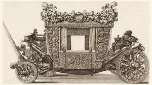 Vue latérale de la première voiture (1686) de Lord Castelmaine construite en 1686 par Andrea Cornely d