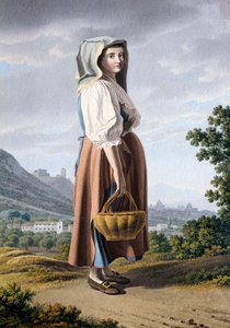 Paysanne en arrière-plan de Maddaloni, par Giovan Battista Lusieri (vers 1755-1821), aquarelle sur papier 32x23 cm, Italie - Giovanni Battista Lusieri