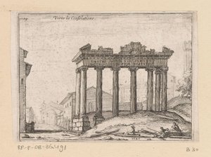 Vestiges du Temple de Saturne sur le Forum Romain à Rome (Verto la Consolatione, Vues de Rome, Alcune vedute et prospettive di luoghi dishabitati di Roma) - Giovanni Battista Mercati