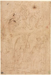 Madone et Enfant en gloire au-dessus de trois saints, vers 1570 - Giovanni Battista Paggi
