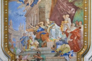 Le miracle des chaînes au centre du caisson (détail)