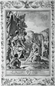Armida devant Goffredo, gravure pour le Chant III de La Jérusalem délivrée, par Torquato Tasso (1544-1595), publiée par Giovanni Battista Albrizzi, Venise, Italie - Giovanni Battista Piazzetta