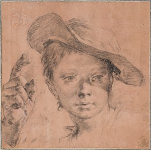 Garçon pointant du doigt avec la main droite levée - Giovanni Battista Piazzetta