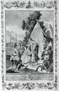 Croisés au siège de Jérusalem, gravure par Giovanni Battista Piazzetta pour le Chant III de Jérusalem délivrée, par Torquato Tasso, publié par Giovanni Battista Albrizzi, Venise, Italie - Giovanni Battista Piazzetta