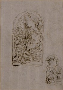 Esquisses pour un autel avec Sainte Marguerite de Cortone, Saint Sébastien et Saint Roch (recto) ; Deux esquisses pour un autel (verso) - Giovanni Battista Piazzetta
