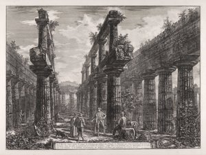 A., B. Vue des restes des deux rangs de colonnes qui étaient au temple de Neptune, qui formaient latéralement les portiques dans la cella et soutenaient le comble de l