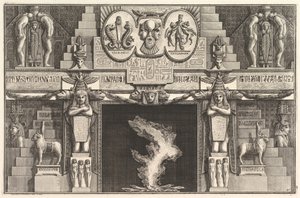 Cheminée de style égyptien : Groupes de trois femmes nues à la base de chaque jambage (détail) - Giovanni Battista Piranesi