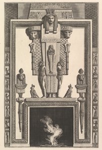Cheminée de style égyptien : Momie superposée à une grande cariatide au-dessus du linteau, 1769 - Giovanni Battista Piranesi