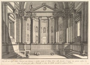 Salle colonnadée selon la coutume des anciens Romains, et niches ornées de..., vers 1750