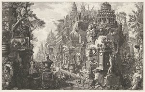Frontispice avec une représentation fantastique de la Via Appia Antica (Frontispice du volume II de 