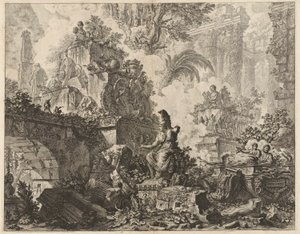 Frontispice, Fantaisie de ruines avec une statue de Minerve au premier plan, de Vedute di Roma (Vues de Rome) - Giovanni Battista Piranesi