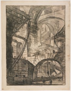 Perspective des arches, avec un feu fumant, Planche 6 de Carceri d
