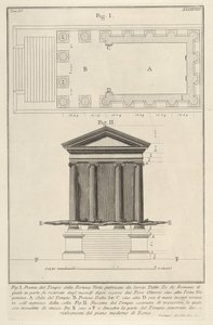 Plan et façade du Temple de Fortuna Virilis (Tempio della Fortuna Virile), de la s..., 1756 - Giovanni Battista Piranesi