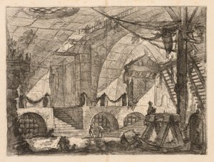 Les Prisons : Une chambre voûtée avec des poteaux et des chaînes - Giovanni Battista Piranesi