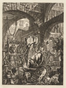 Les Prisons : Un méli-mélo architectural, avec un homme sur le rocher au premier plan, 1745-50