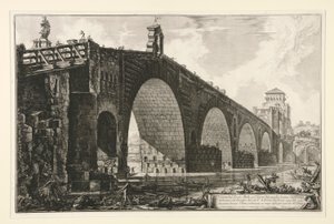 Veduta del Ponte Molle sul Tevere due miglia lontan da Roma (Vue du pont Milvius sur le Tibre à deux miles de Rome), de Vedute di Roma - Giovanni Battista Piranesi