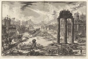 Veduta di Campo Vaccino (Vue du Campo Vaccino [le Forum Romain avec le Temple de Castor et Pollux à droite])