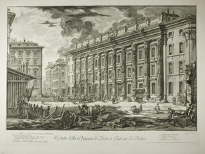 Vue de la Douane sur la Piazza di Pietra, construite dans les ruines du Temple de Marc Aurèle Antonin dans son Forum, extrait de Vues de Rome
