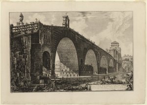 Vue du Ponte Molle [ou Pont Milvius] sur le Tibre à deux miles de Rome, de Vues de Rome - Giovanni Battista Piranesi