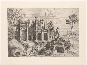 Paysage avec ruines antiques, sculpture et obélisque, Paysages avec ruines (titre de la série)