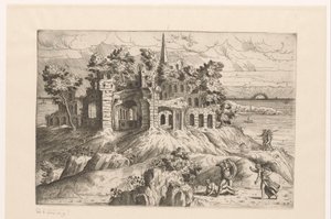 Paysage avec ruines au bord de l