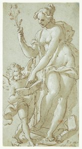 Vénus enseigne à Cupidon, qui lit un livre - Giovanni Battista Rovere