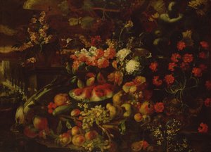 Nature morte avec fruits, légumes et fleurs