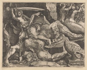 David décapite Goliath - Giovanni Battista Scultori