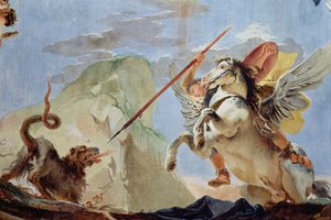 Bellérophon, chevauchant Pégase, tuant la Chimère (détail du plafond) - Giovanni Battista Tiepolo