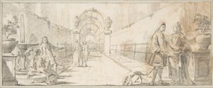 Illustration pour un livre : Personnages en conversation dans un jardin - Giovanni Battista Tiepolo