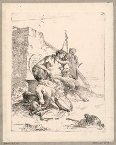 Famille de satyres avec un obélisque, planche 11 des Scherzi di Fantasia - Giovanni Battista Tiepolo