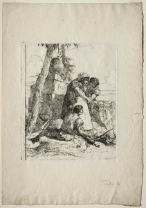 Scherzi di Fantasia : Magicien montrant une tête brûlante à deux jeunes - Giovanni Battista Tiepolo