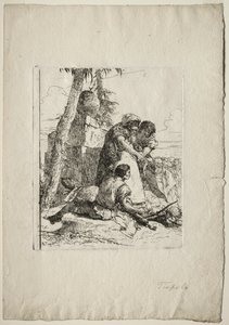 Scherzi di Fantasia : Magicien montrant une tête brûlante à deux jeunes, 1750s - Giovanni Battista Tiepolo