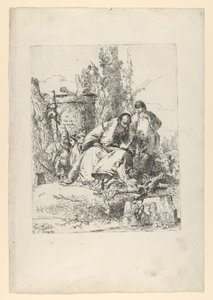 Magicien assis, garçon et quatre figures des Scherzi di Fantasia - Giovanni Battista Tiepolo