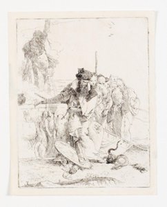 Six personnes regardant un serpent. Feuille de la série Scherzi di fantasia. - Giovanni Battista Tiepolo