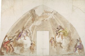 Anges chanteurs et musiciens : Dessin préparatoire pour le plafond de la cathédrale d