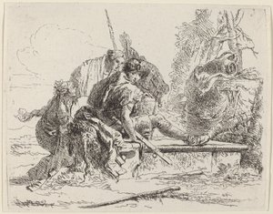 Soldat assis sur une tombe avec des figures environnantes - Giovanni Battista Tiepolo