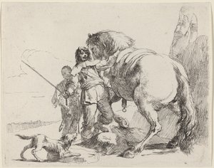 Soldat avec cheval et assistant