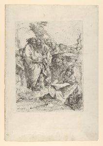 Femme agenouillée devant des magiciens et d