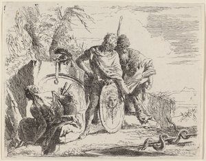 Jeune soldat avec philosophe et femme assise