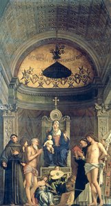 Madone et Enfant en trône entre Saint François, Saint Jean-Baptiste, Job, Dominique, Sébastien et Louis (le Retable de San Giobbe) c.1487 - Giovanni Bellini