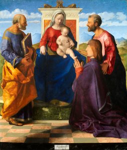 Madone et enfant en trône avec SS. Pierre et Paul et un donateur - Giovanni Bellini