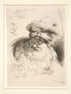 Un vieil homme avec une grande barbe, vu de face, la tête et les yeux baissés, de la série Les petites têtes d - Giovanni Benedetto Castiglione