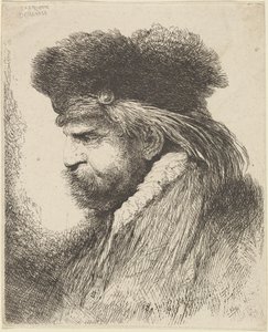Homme barbu avec un bonnet de fourrure, face à gauche - Giovanni Benedetto Castiglione